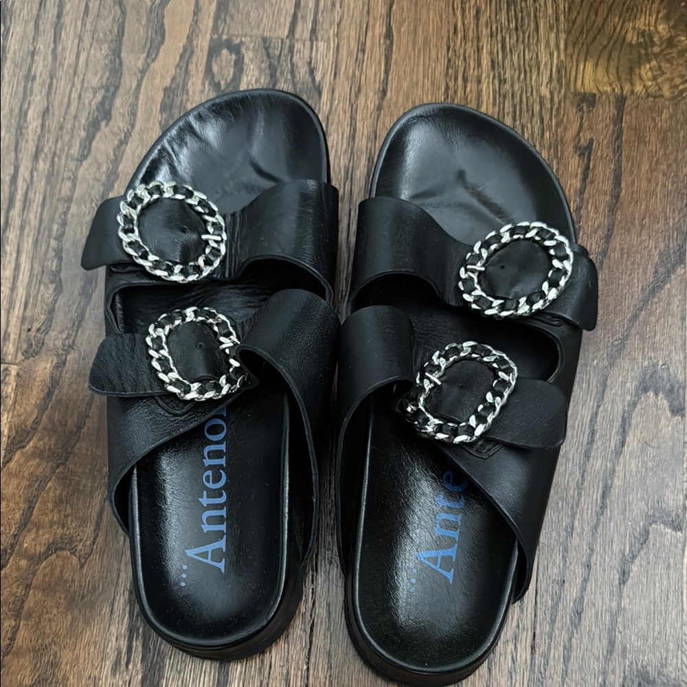 Black Sandals with Silver Buckles